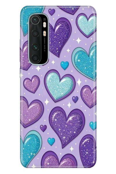 Cekuonline Xiaomi Mi Note 10 Lite Kılıf Kalp Yaldız Temalı Desenli Darbe Emic...