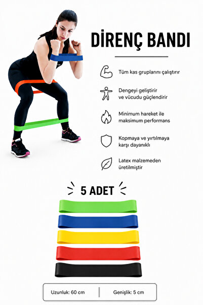 Yenilig Set od 5 otpornih traka – 60x5 cm za pilates, fitnes i kućne sportske...