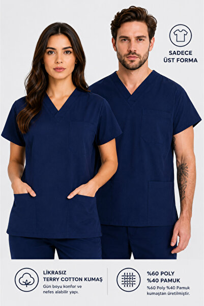İNCİ ÜNİFORMA Likrasız Terry Cotton Scrubs Üst Forma (1 Tek Üst) | Unisex Dok...