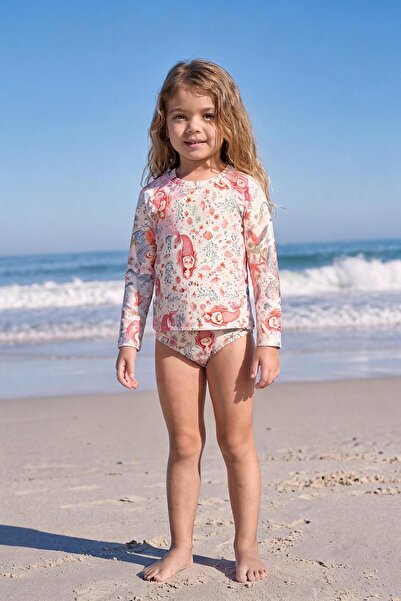 Perendi Girl's Sun Protection Patterned Swimsuit Set