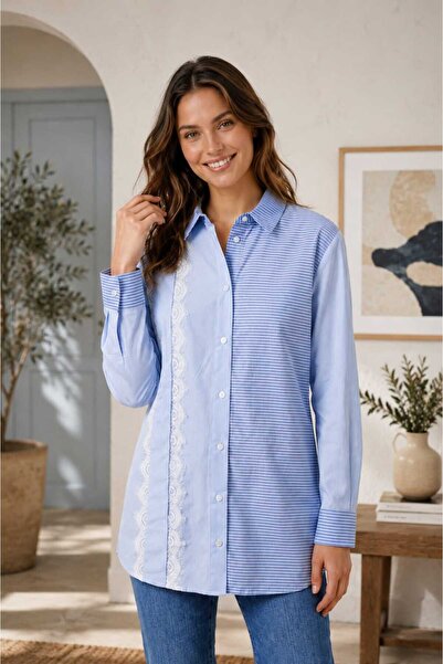 Puane Women's Striped Lace Detailed Shirt 10790