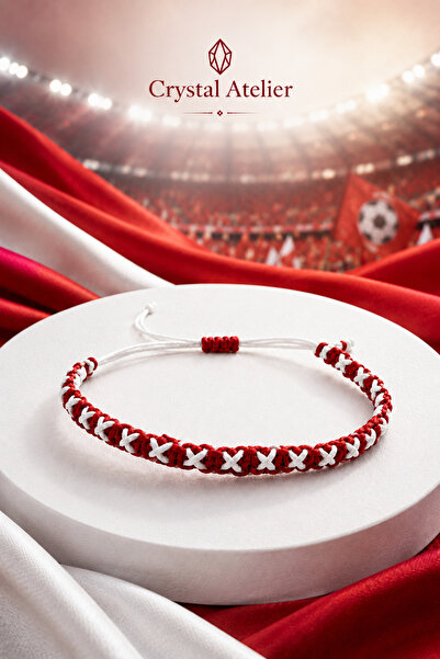 Crystal Atelier Turkey Red and White Macrame Fan Bracelet Handmade Adjustable...
