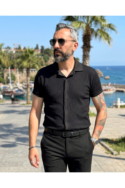 higo Men's Old Money Knitted Cotton Short Sleeve Shirt