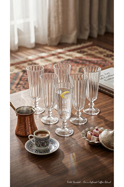 zezedesing Lüsk Striped 6-Piece Flute Footed Glass Set - Coffee, Soft Drink a...