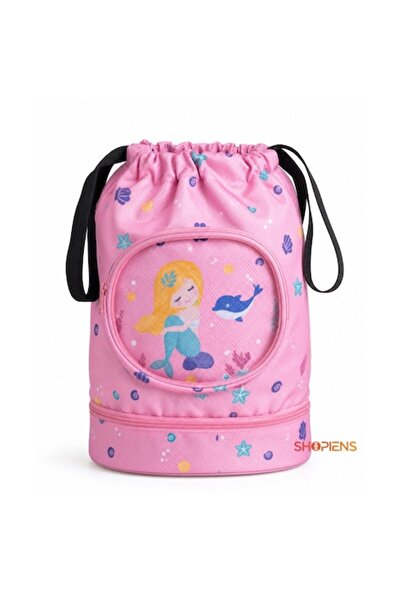SHOPIENS Rucsac roz pentru fete, pentru piscină, 34x37cm, cu sirenă, buzunar ...