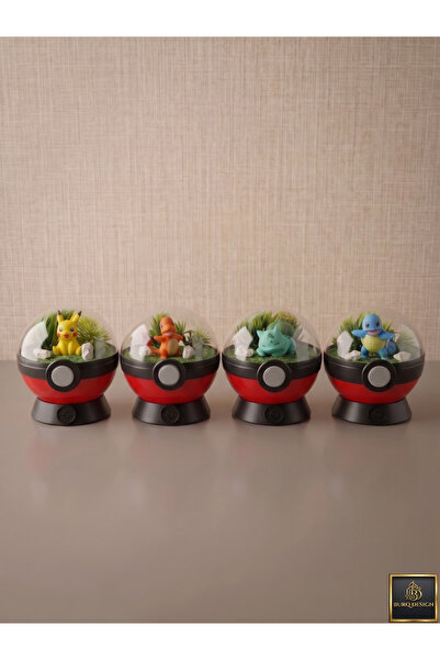 Burq Design Pokemon Pokeball 4 Adet Pikachu, Balbazar, Charmander, Squirtle H...