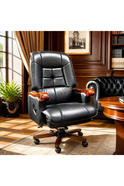 Mobila Birou Orient Scaun birou directorial premium A-896, piele naturală, negru