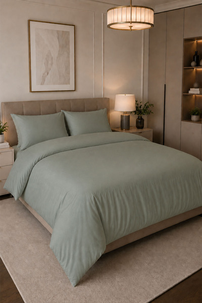Nazik Home Melodi Plain Cotton Satin Double 4 Piece Duvet Cover Set
