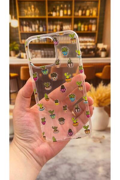 Vip Case Iphone 16 Pro Max Uyumlu Kaktüs Desenli Şeffaf Darbe Emici Kamera Ko...
