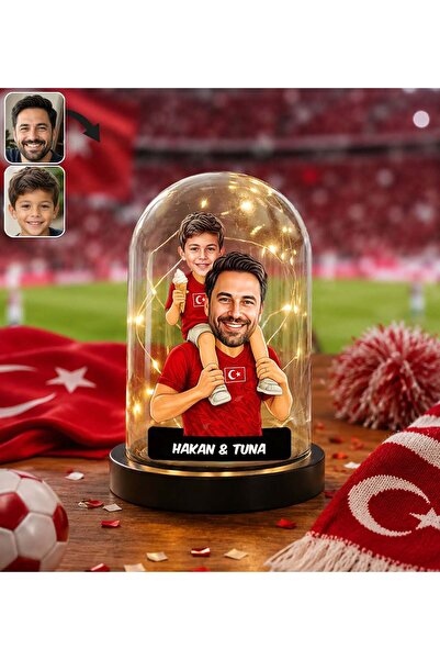 Bk Gift Kişiye Özel Türkiye Milli Takım 2026 Dünya Kupası Baba&Oğul Karikatür...