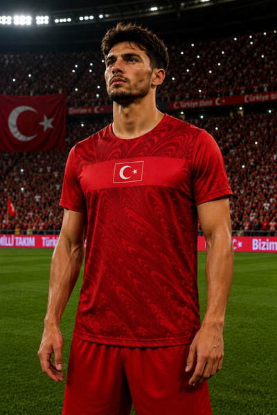 Özten WC 2026 Türkiye Forması Kırmızı Desenli Kısa Kollu Futbol Forması Unise...