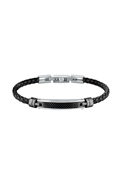 MORELLATO Bratara Moody, piele neagra, inox negru, argintiu, lungime 21cm, re...