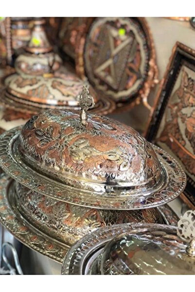 Coppera Gaziantep işlemeli kapaklı bakır İskender tabağı 1 adet (Çap: 40cm)