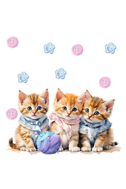 Naklejkomania Cute Pink Stickers For Girls, Kids Wall Furniture, Cats, 50 x 100