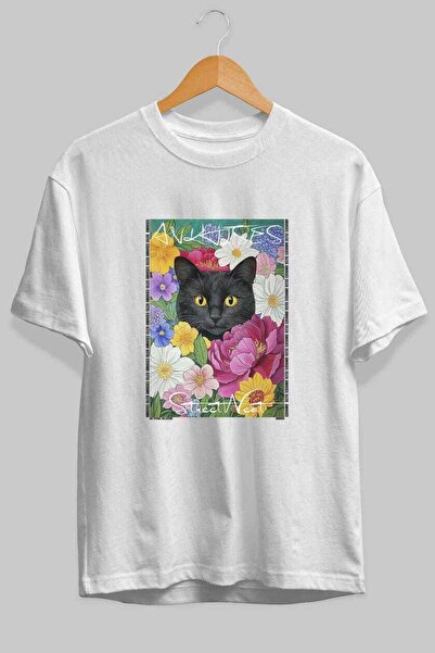 Ankhises For the Sake of Cat 109 Front Cat Printed White Oversize T-Shirt 100...