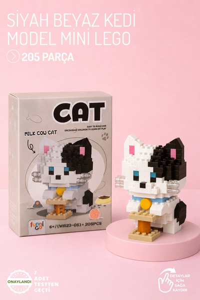 Nandy Home Siyah Beyaz Kedi Model Karakter Figürü 3D Yapı Oyuncakları - 205 P...