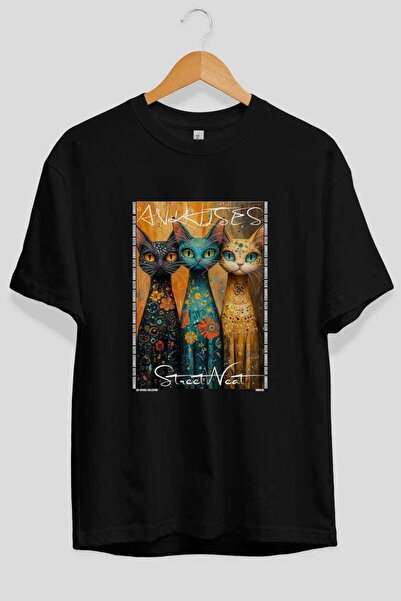 Ankhises Μπλουζάκι  "For the Love of Cats " με 66 στάμπες γάτας, μαύρο, overs...