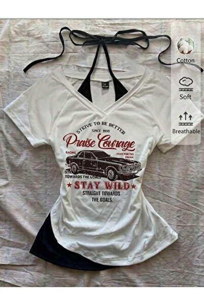 weywot Beyaz Red Vintage Modern Life Ek Askılı Y2K Kısa Kollu Crop