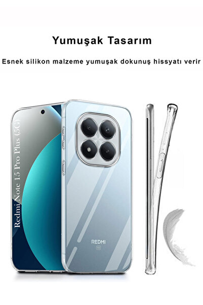 CEPSTOK Redmi Note 15 Pro Plus 5G Kılıf Şeffaf Kamera Korumalı Esnek Yumuşak Silikon