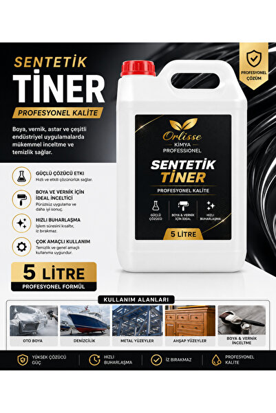 Orlisse Kimya Sentetik Tiner 5 Litre – Boya, Vernik ve Astar Güçlü Çözücü Pro...