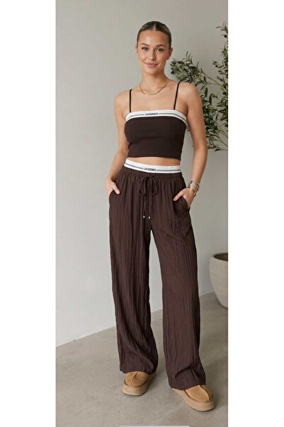 FH BUTİK Coffee Bustier Detailed 2000's Set