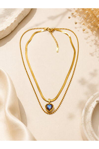 Archhazel Jewelery Blue Heart Stone Steel Necklace