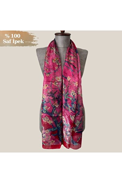 Pure Silk Atelier %100 Saf İpek Van Gogh Badem Çiçeği Desenli Lüks Fular - Sa...