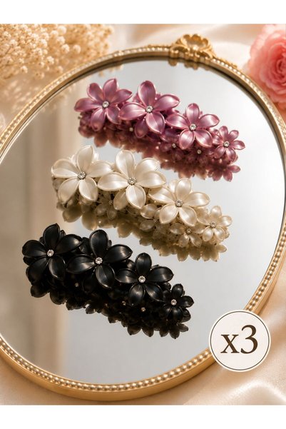 V.V LOVE 🌸 Set 3 Cleme Florale pentru Păr – Culori Aleatorii