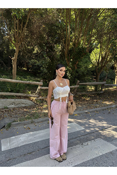 mekabutik Pink Linen Elastic Palazzo