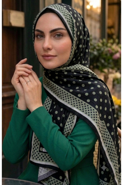 Nazellaa Polka Dot Bamboo Shawl - Green Black