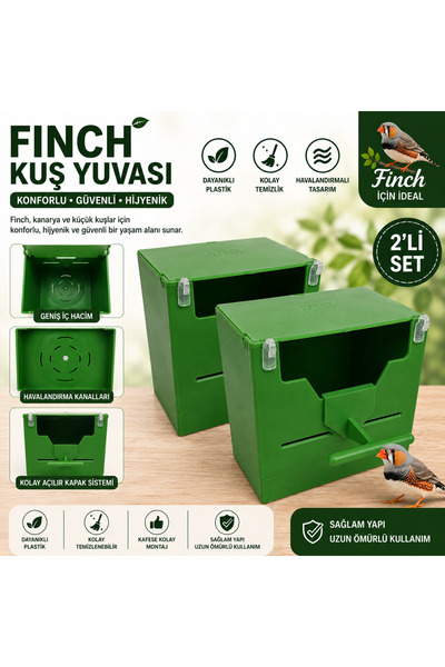 Finch Plastik Yuvalik 10 X 14 X 13 ( Yeşil V Agiz ) x 2