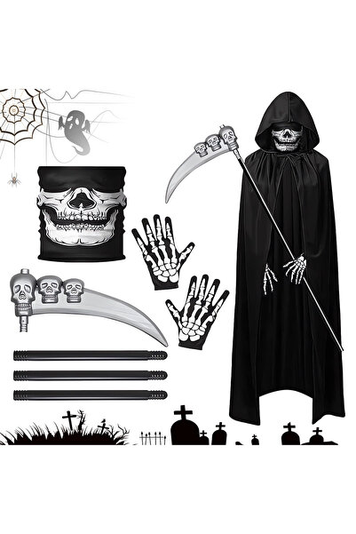 OEM Costum Grim Reaper Adulti cu Pelerina Lunga 145 cm, Masca Schelet, Coasa ...