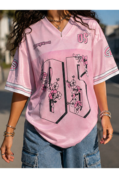 GRİİ WEAR Ružičasta oversize majica Varsity