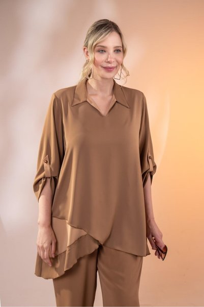 Roxxlen 1127682 Women's Plus Size Asymmetrical Tunic 2-Piece Set