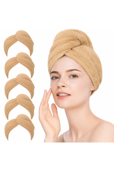 HI-FINE 5pcs Coral Fleece Hair Drying Towel Wrap, Super Absorbent Quick-Dryin...