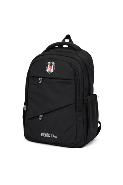 Beşiktaş Lisanslı 3 Bölmeli Siyah Paraşüt Kumaş Sırt Çantası - Laptop Bölmeli Okul Çantası