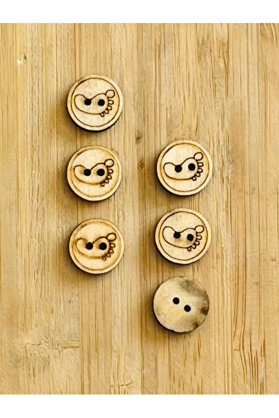 Öztürk Tuhafiye Burnt Drawing Patterned Natural Wood Button 15 Mm. 6-Pack.