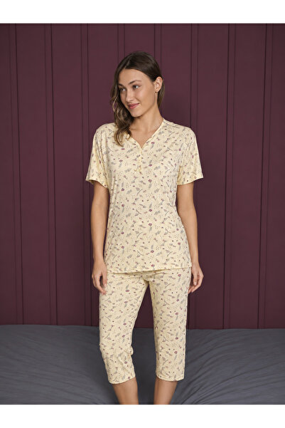 Pijamoni BAMBU KISA KOLLU ALTI KAPRİ PİJAMA TAKIMI
