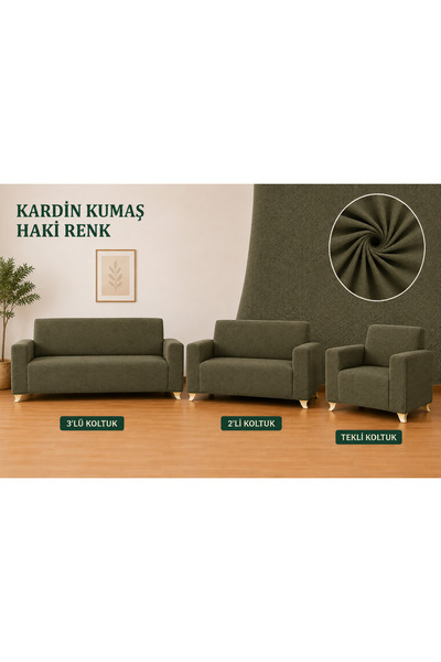 Akbal Home Klasik 3+2+1+1 Koltuk Örtüsü Likralı Tüm Çevre Giydirme Alttan Las...