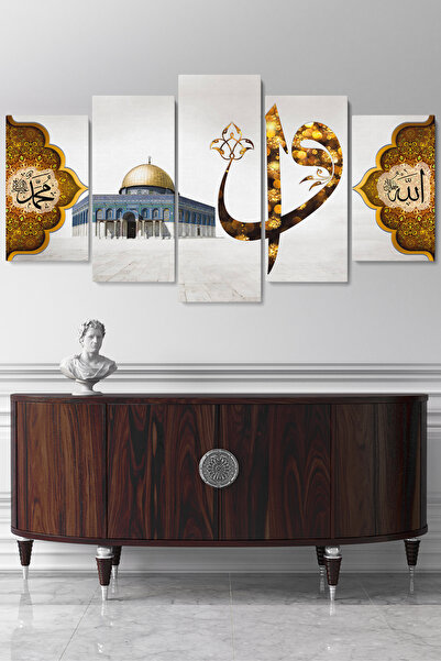 Dekorvia 5 Parçalı Dini Kanvas Tablo Mescidi Aksa Motifli Vav Harfi Allah Muh...