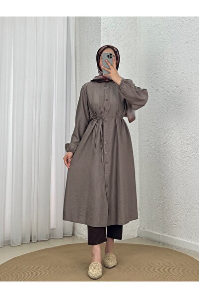 MİHRA STORE Laçin Hakim Yaka Uzun Çilek Tunik-AS5963 Vizon