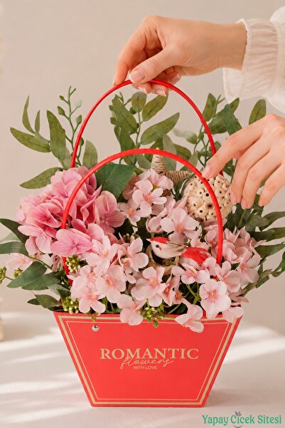 Yapay Çiçek Sitesi Artificial Flower Romantic Bag Arrangement Model 37