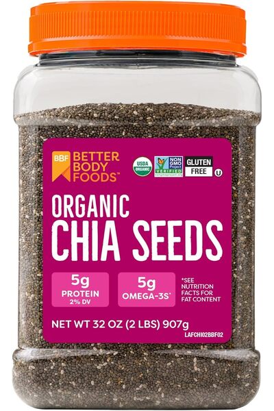 Better Body Foods بذور الشيا العضوية من بيتر بودي فودز مع أوميغا 3، خالية من ...