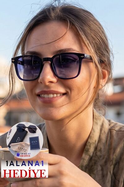Lozzo Women's uv400 square navy blue sunglasses 23043 c33 gradient lens