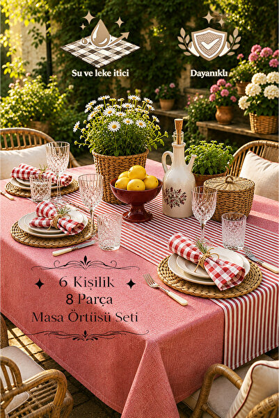 QUBA DECO Premium Çizgili, Düz ve Pötikare Desen Seçenekli 6 Kişilik 8 Parça ...