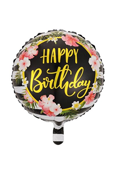 Flippy Balon din Folie Metalizată, Model Happy Birthday cu Flori Tropicale, R...