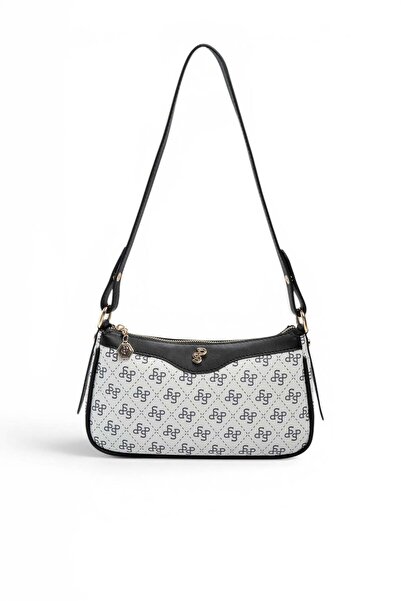Silver Polo حقيبة كروس نسائية باللون الأبيض والأسود مونوغرام SP1274