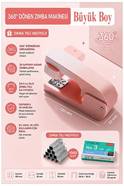 Artmaster Pembe Zımba Makinesi 24/6 1 Adet Fixpoint P-4550 Pastel Renkler Büy...