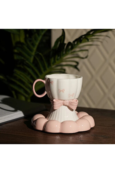 wafra store Ceramic Cup and Saucer Set with Classic Bowknot Design (Coquette)...