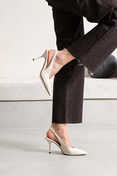 FSKOMBİN Zeni Kadın Bej Deri Stiletto Topuklu Ayakkabı